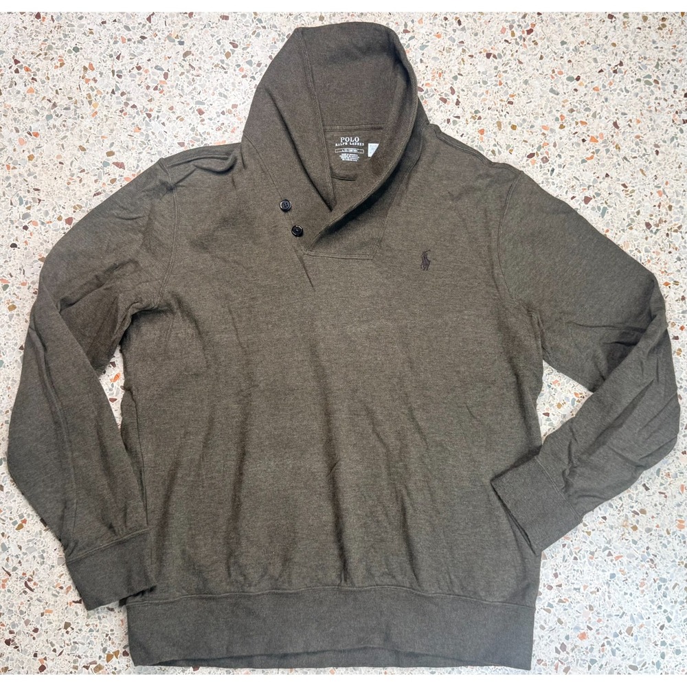 Polo Ralph Lauren 1/4 Button Shawl Neck Men's Green Long Sleeve Sweater Size L